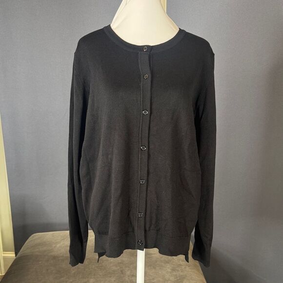 Women’s Black Knit Cardigan Sweater Round Neck Long Sleeve Size M (8-10) NWT - Picture 1 of 11